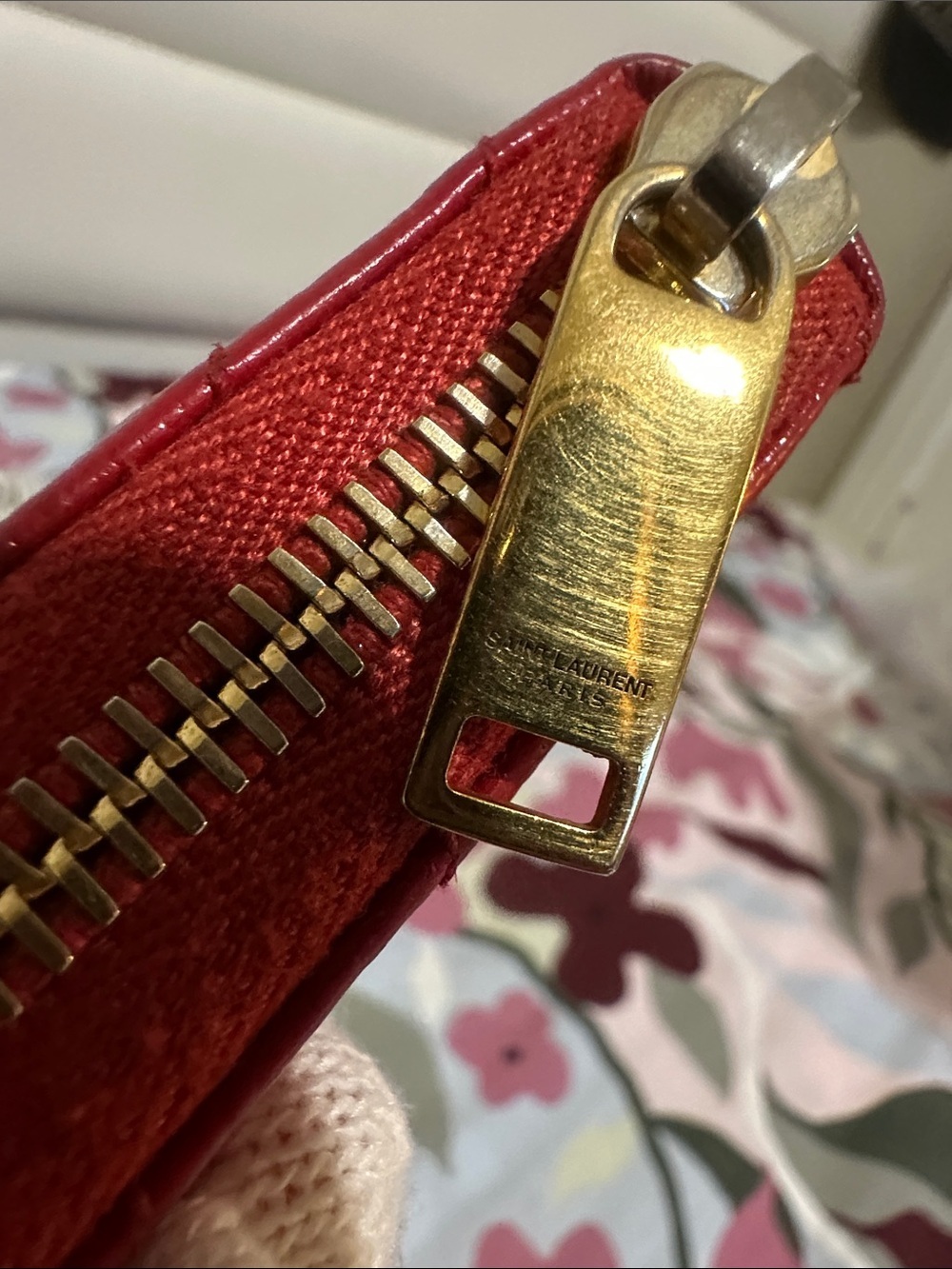 Yves Saint Laurent Red Quilted Zip-Around Wallet with Gold YSL Emblem - Picture 9 of 13